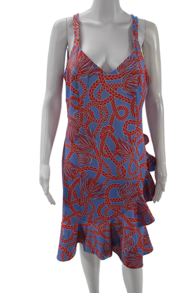 Gretchen Scott Women Slip Dress Blue Graphic V-Neck Sleeveless Beach Size S
