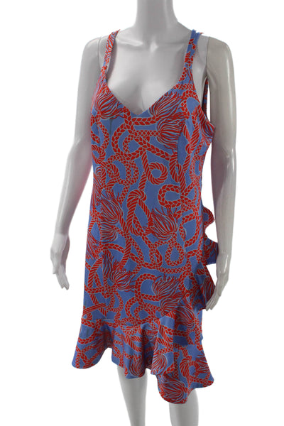 Gretchen Scott Women Slip Dress Blue Graphic V-Neck Sleeveless Beach Size S