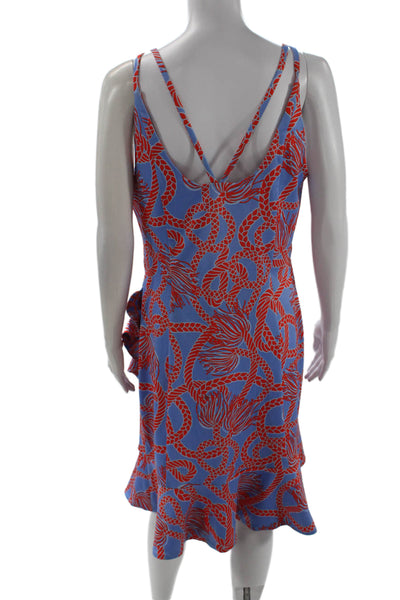 Gretchen Scott Women Slip Dress Blue Graphic V-Neck Sleeveless Beach Size S