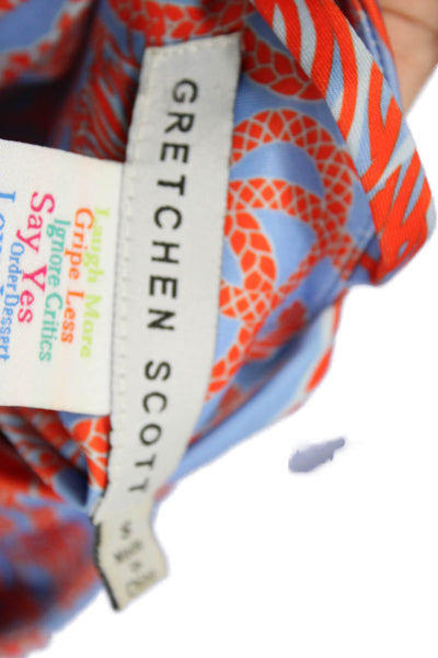 Gretchen Scott Women Slip Dress Blue Graphic V-Neck Sleeveless Beach Size S