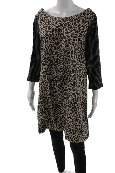 Gretchen Scott Designs Women Shift Dress Beige Leopard 3/4 Sleeve Size M