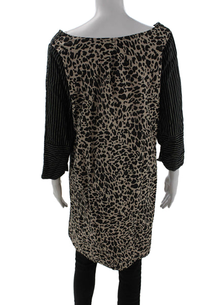 Gretchen Scott Designs Women Shift Dress Beige Leopard 3/4 Sleeve Size M