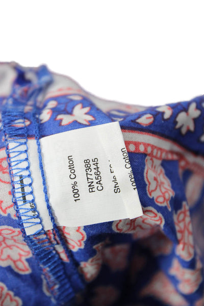 J Crew Women Bohemian Paisley V-Neck Tunic Blouse Blue 3/4 Sleeve Cotton Size L