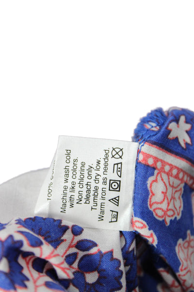 J Crew Women Bohemian Paisley V-Neck Tunic Blouse Blue 3/4 Sleeve Cotton Size L
