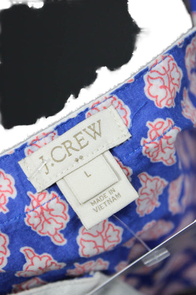 J Crew Women Bohemian Paisley V-Neck Tunic Blouse Blue 3/4 Sleeve Cotton Size L