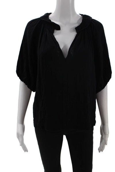 Velvet by Graham & Spencer Women Tunic Black V-Neck Short Sleeve Cotton Size S
