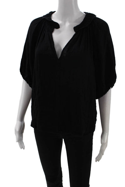 Velvet by Graham & Spencer Women Tunic Black V-Neck Short Sleeve Cotton Size S