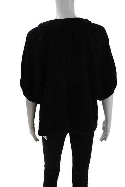 Velvet by Graham & Spencer Women Tunic Black V-Neck Short Sleeve Cotton Size S