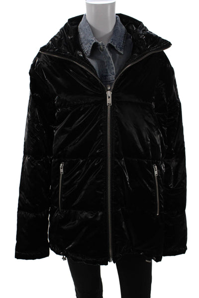 Blue Revival Unisex Quilted Puffer Jacket Black Polyester Button Size M