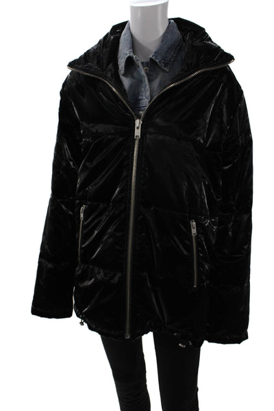 Blue Revival Unisex Quilted Puffer Jacket Black Polyester Button Size M