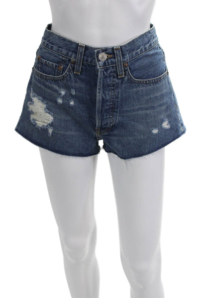 Re/Done Unisex 90s Dark Blue 100% Cotton Button Shorts Size 25