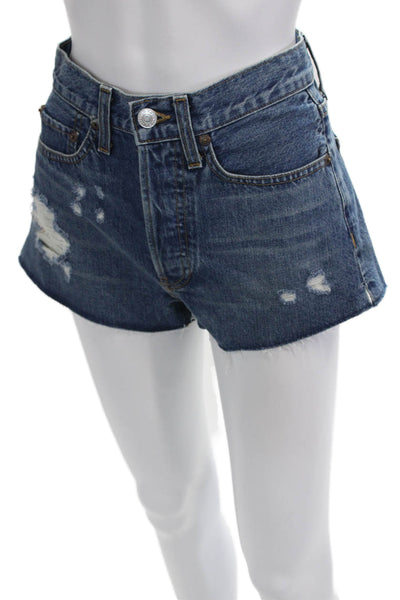 Re/Done Unisex 90s Dark Blue 100% Cotton Button Shorts Size 25