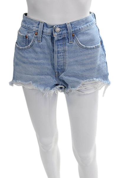 Levis Unisex Light Blue Solid 100% Cotton Button Shorts Size 26