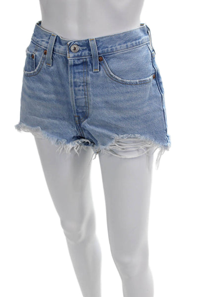 Levis Unisex Light Blue Solid 100% Cotton Button Shorts Size 26
