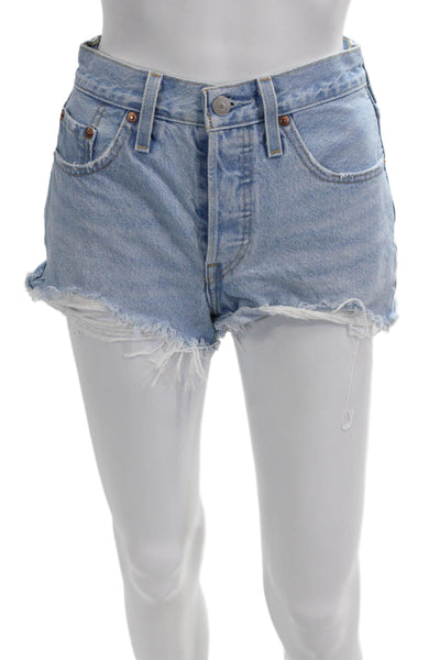 Levis Unisex Light Blue Cotton Solid Button Shorts Size 25