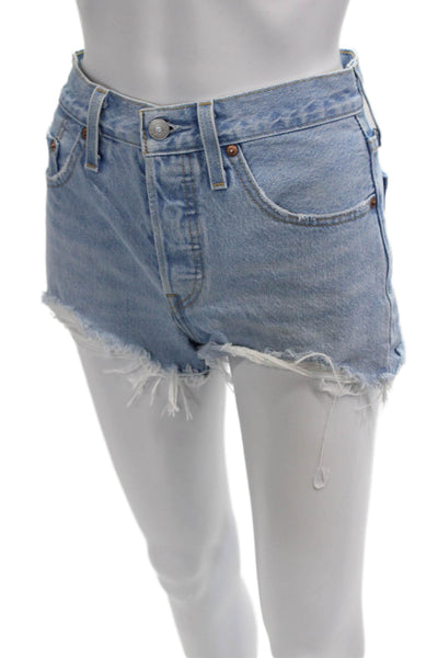 Levis Unisex Light Blue Cotton Solid Button Shorts Size 25