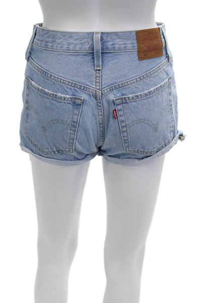 Levis Unisex Light Blue Cotton Solid Button Shorts Size 25