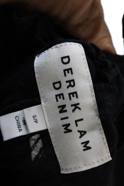 Derek Lam Women Dark Blue High Neck Cotton Blouse 3/4 Sleeve Petite Size S
