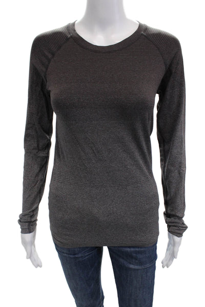 Athleta Women Dark Gray Striped Long Sleeve Basic T-Shirt Nylon Size S