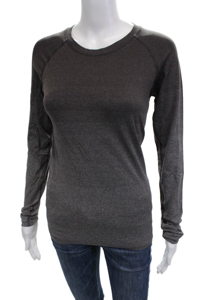 Athleta Women Dark Gray Striped Long Sleeve Basic T-Shirt Nylon Size S