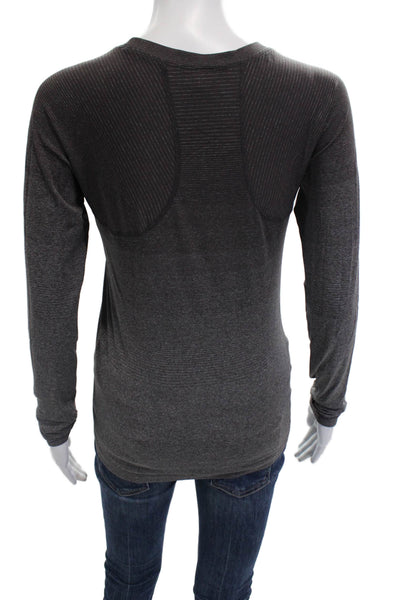 Athleta Women Dark Gray Striped Long Sleeve Basic T-Shirt Nylon Size S