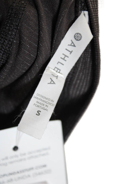 Athleta Women Dark Gray Striped Long Sleeve Basic T-Shirt Nylon Size S