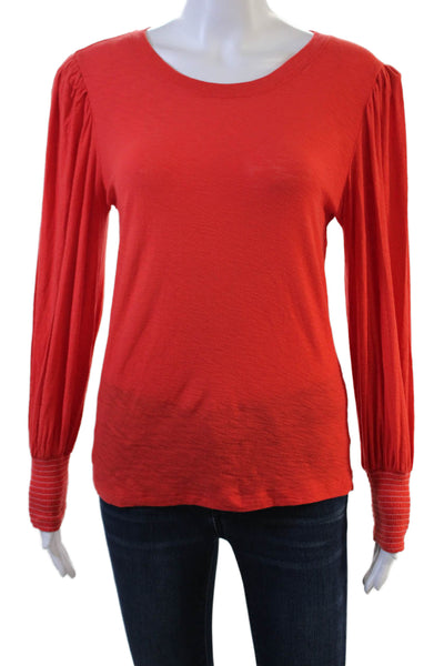 Nation LTD Womens Basic Red Pima Cotton Crew Neck Long Sleeve T-Shirt Size S