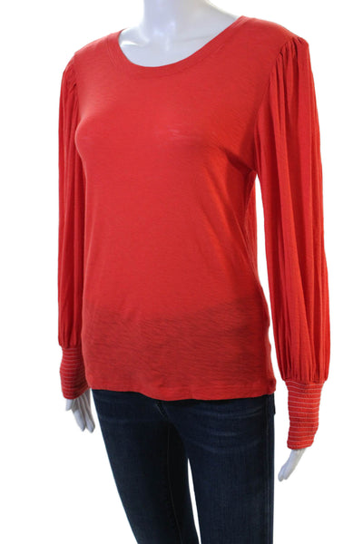 Nation LTD Womens Basic Red Pima Cotton Crew Neck Long Sleeve T-Shirt Size S
