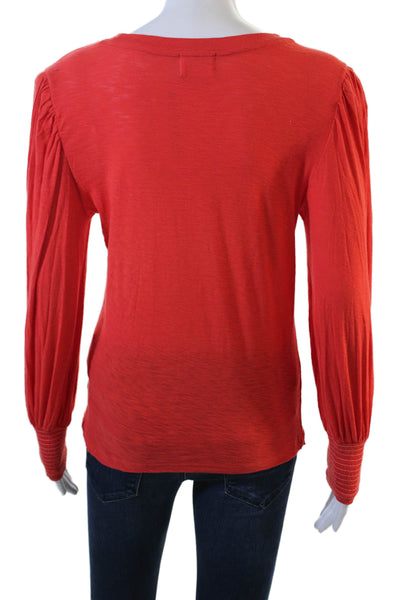 Nation LTD Womens Basic Red Pima Cotton Crew Neck Long Sleeve T-Shirt Size S