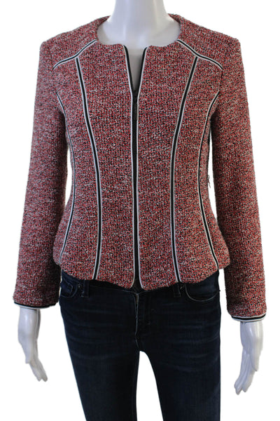 Nanette Lepore Womens Red Blazer Zip Long Sleeve Designer Size 4