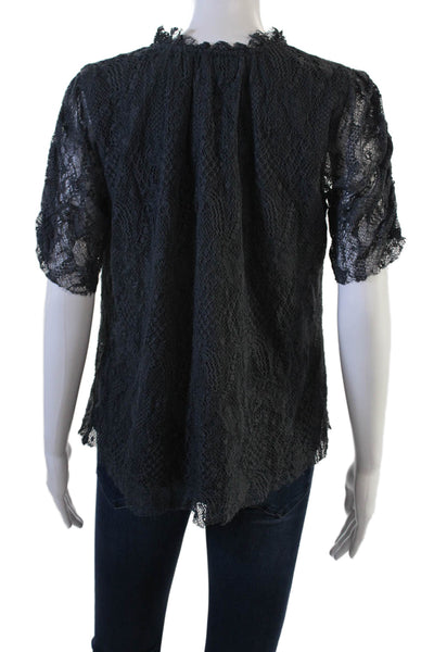 Lavender Brown Women Black V-Neck Short Sleeve Gothic Blouse Size S