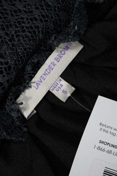 Lavender Brown Women Black V-Neck Short Sleeve Gothic Blouse Size S