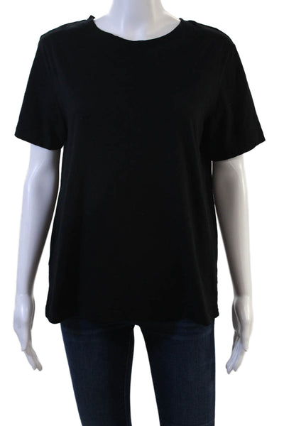 MNG Women Black Basic Cotton Crew Neck T-Shirt Short Sleeve Size L