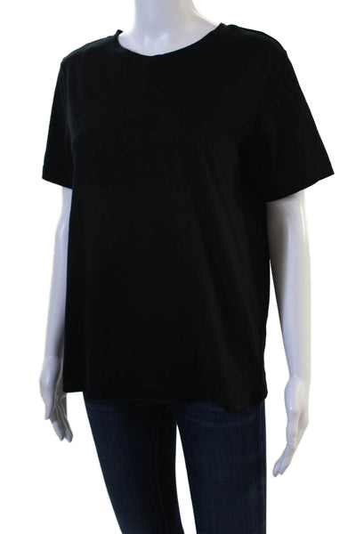 MNG Women Black Basic Cotton Crew Neck T-Shirt Short Sleeve Size L