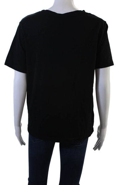 MNG Women Black Basic Cotton Crew Neck T-Shirt Short Sleeve Size L