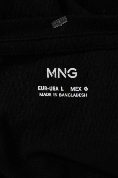 MNG Women Black Basic Cotton Crew Neck T-Shirt Short Sleeve Size L