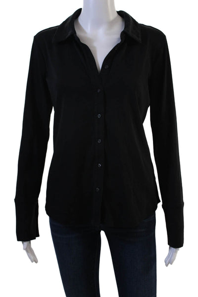 Banana Republic Women Black Collared Long Sleeve Button-Up Basic Size M