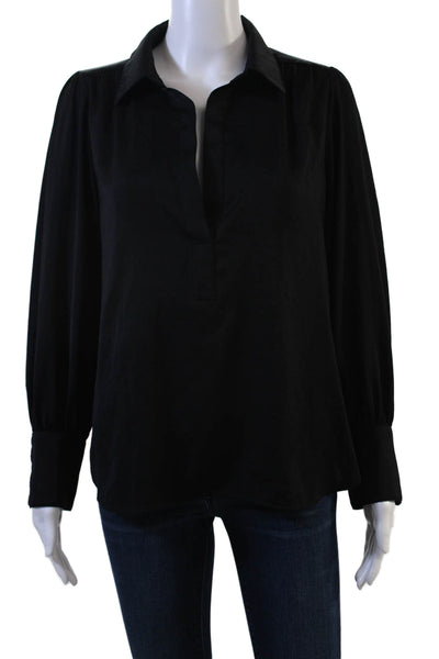 Banana Republic Womens Black Collared Tunic Blouse Long Sleeve Size M Petite