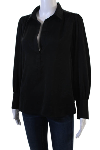 Banana Republic Womens Black Collared Tunic Blouse Long Sleeve Size M Petite