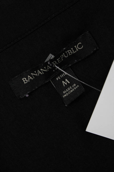 Banana Republic Womens Black Collared Tunic Blouse Long Sleeve Size M Petite