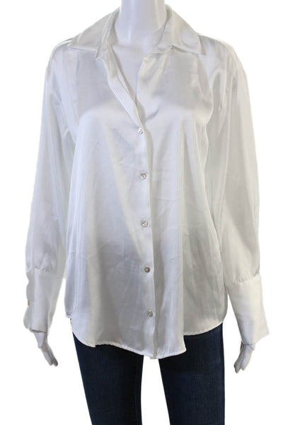 Zara Women White Collared Button-Up Blouse Long Sleeve Basic Size S