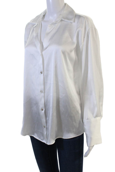 Zara Women White Collared Button-Up Blouse Long Sleeve Basic Size S