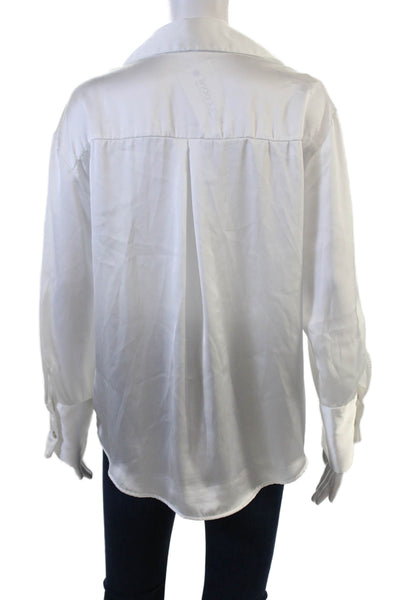Zara Women White Collared Button-Up Blouse Long Sleeve Basic Size S