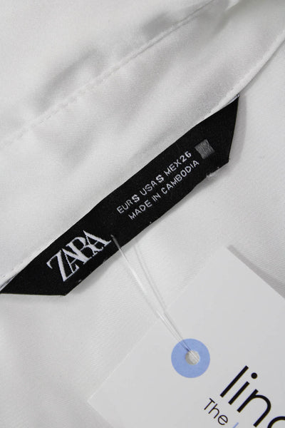 Zara Women White Collared Button-Up Blouse Long Sleeve Basic Size S