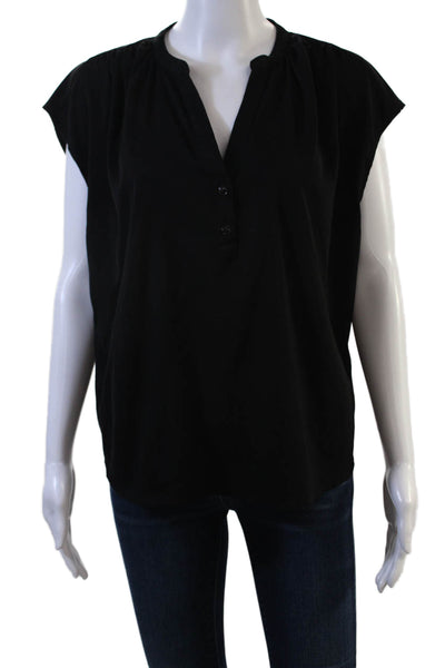 Banana Republic Women Black V-Neck Basic Blouse Short Sleeve Size M