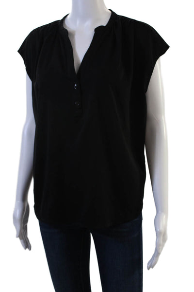 Banana Republic Women Black V-Neck Basic Blouse Short Sleeve Size M