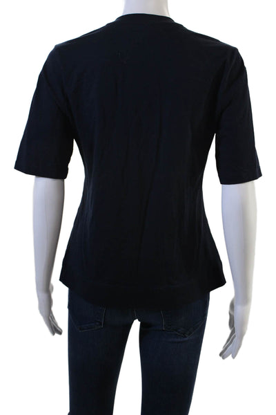 Banana Republic Women Dark Blue High-Neck Short Sleeve Button-Up Top Size M