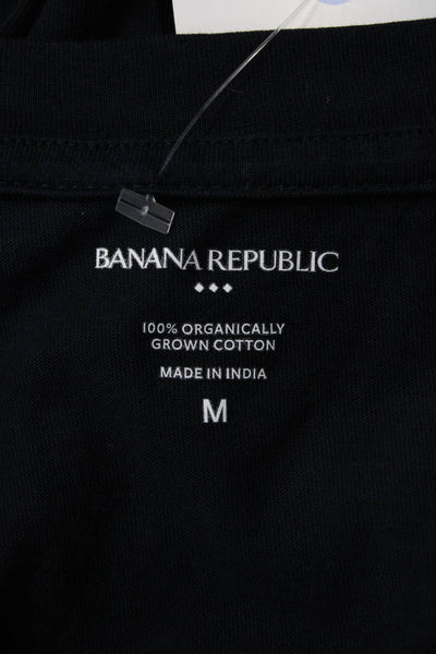 Banana Republic Women Dark Blue High-Neck Short Sleeve Button-Up Top Size M