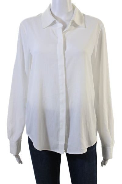 MNG Women Collared Button-Up Blouse White Long Sleeve Polyester Size M