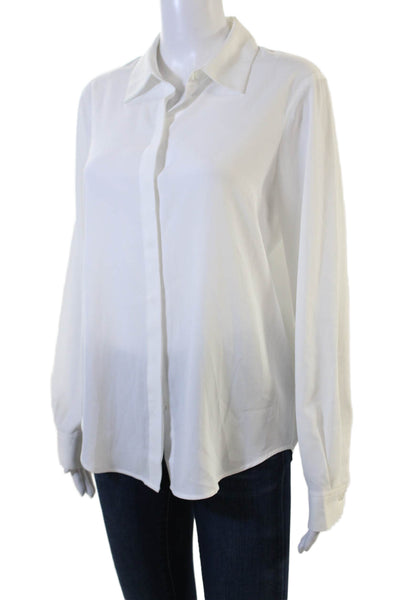 MNG Women Collared Button-Up Blouse White Long Sleeve Polyester Size M